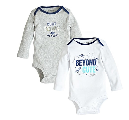 Custom Baby Boy White Gray Long Sleeve Bodysuit With Letter In Chest Print