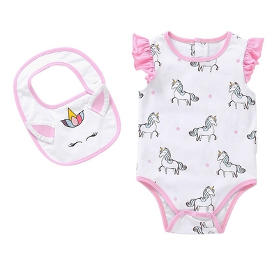 Unicorn Print 100% Cotton Baby Short Bodysuit With Flutter Sleeve For Summer